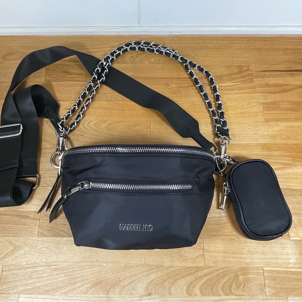 Madden NYC Black Crossbody Fannypack Bag with Chain Strap